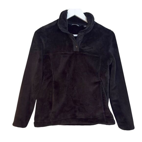 Lands End black plush cozy quarter snap pullover sweater xs - Picture 1 of 9